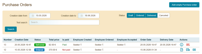 Purchase order management for automotive repair parts procurement
