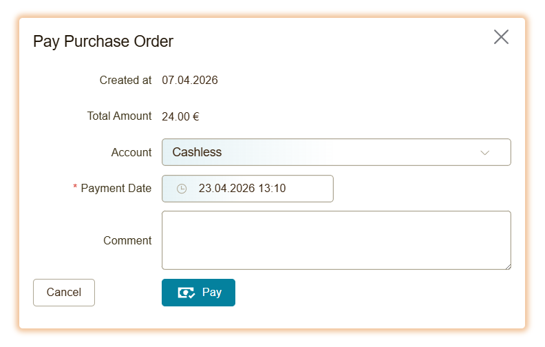 Software for car repair workshop, purchase order pay