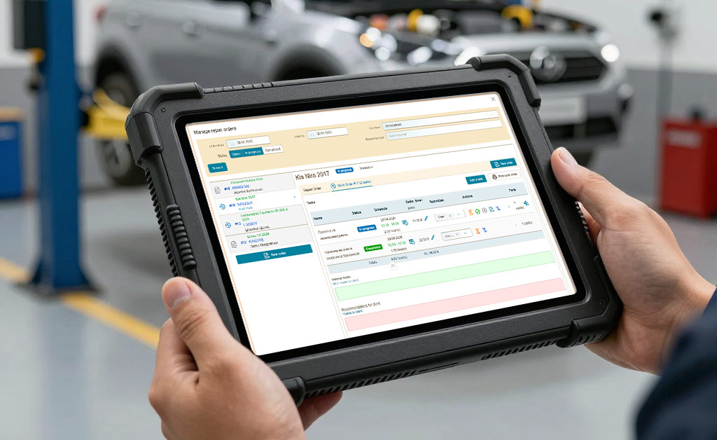 Automotive workshop management software dashboard